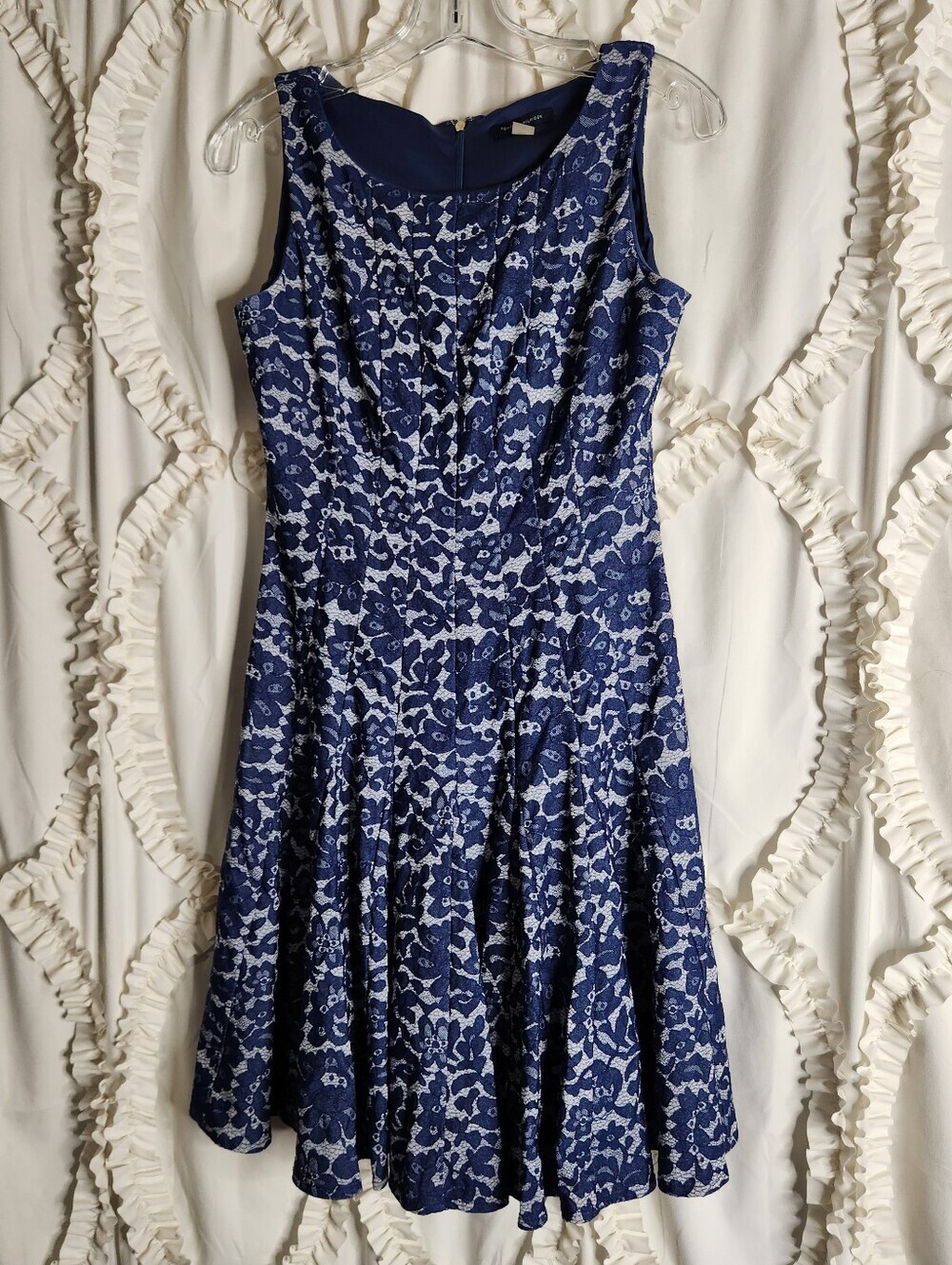 Tommy Hilfiger Blue & White Sleeveless Lace Print Flare Dress Sz 6